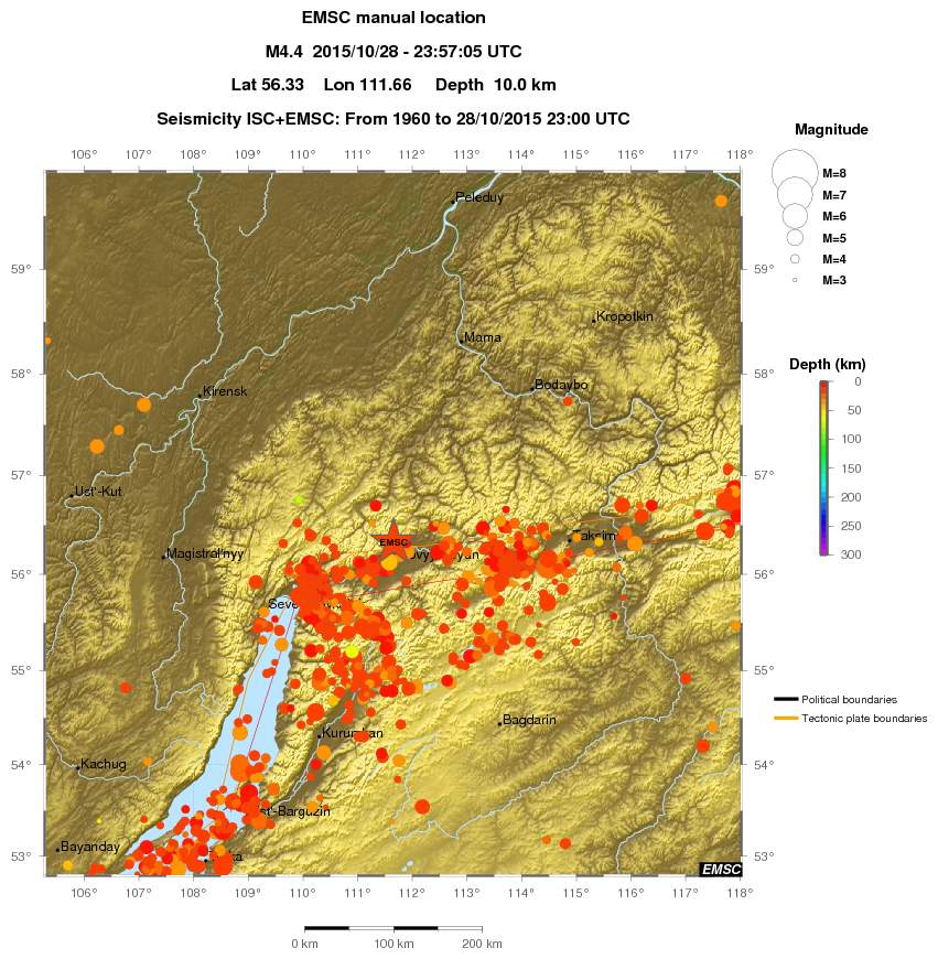 regional depth historical seismicity