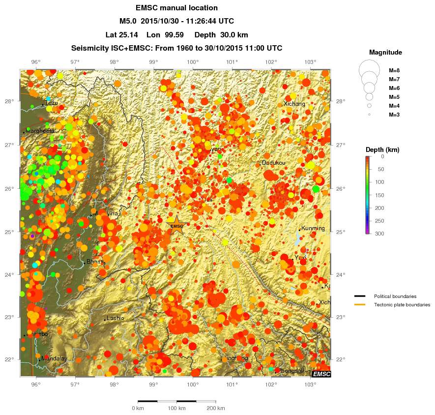 regional depth historical seismicity