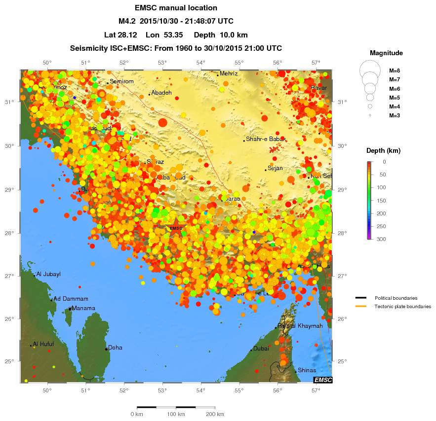 regional depth historical seismicity