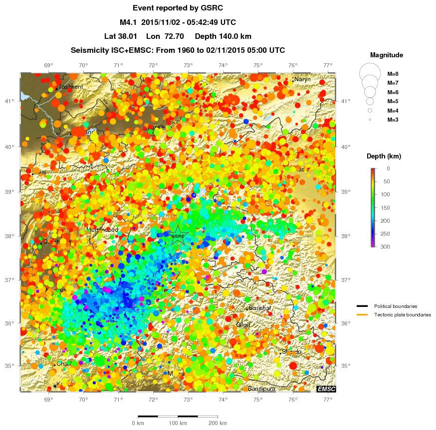 regional depth historical seismicity