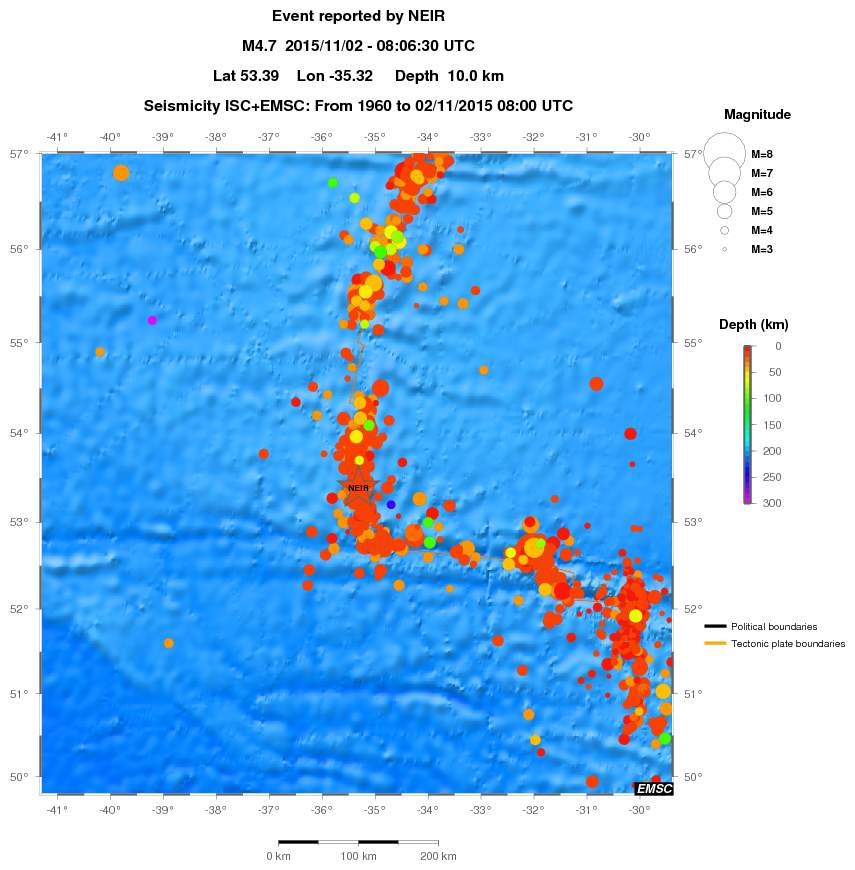 regional depth historical seismicity
