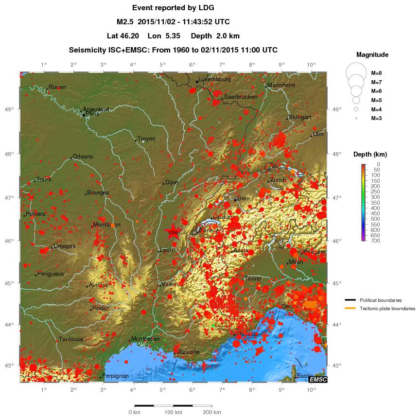 regional depth historical seismicity