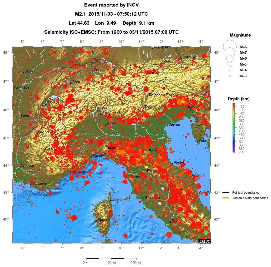 regional depth historical seismicity