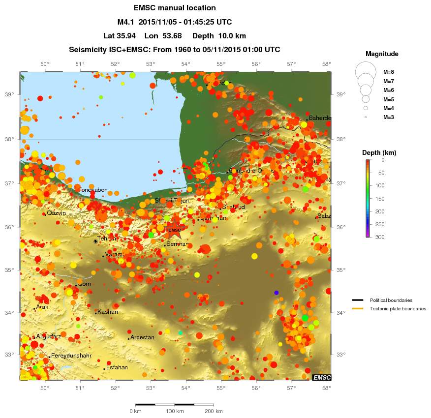 regional depth historical seismicity