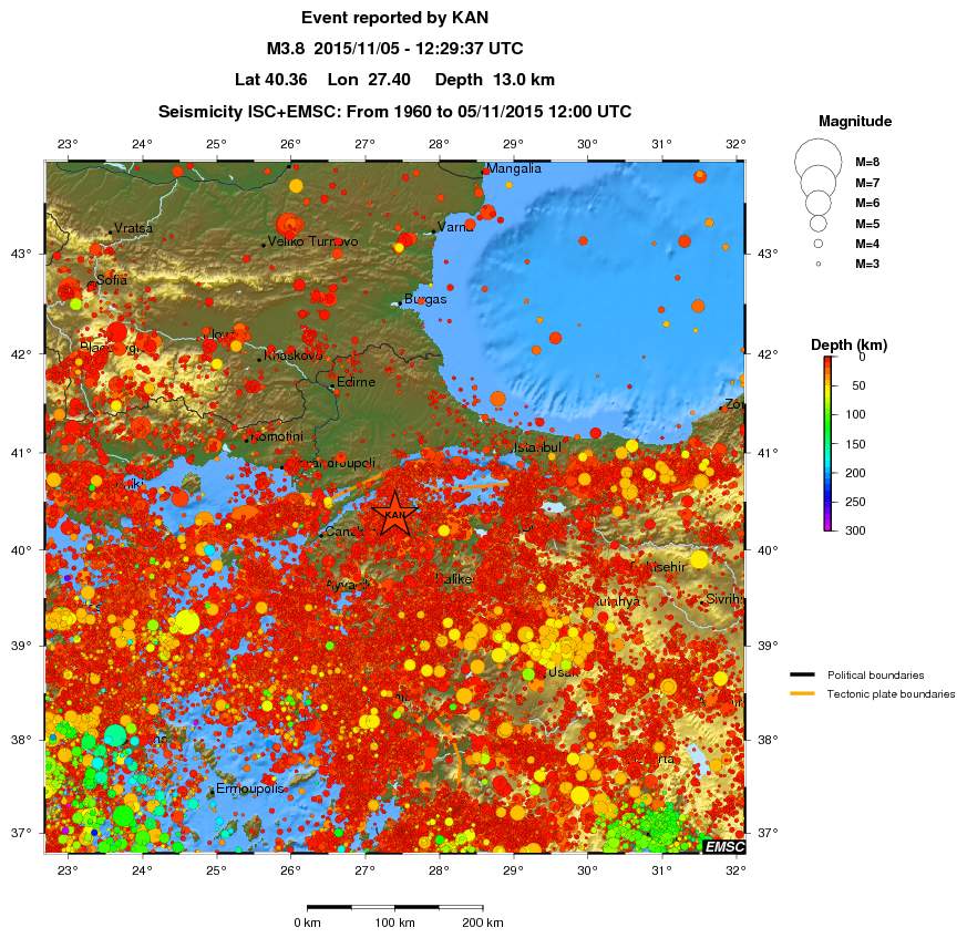 regional depth historical seismicity