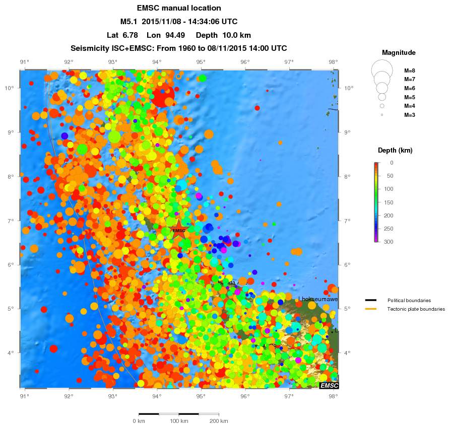 regional depth historical seismicity