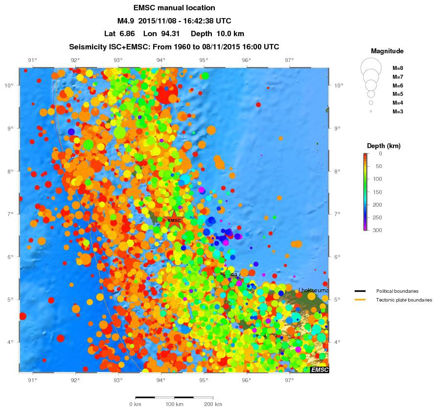 regional depth historical seismicity