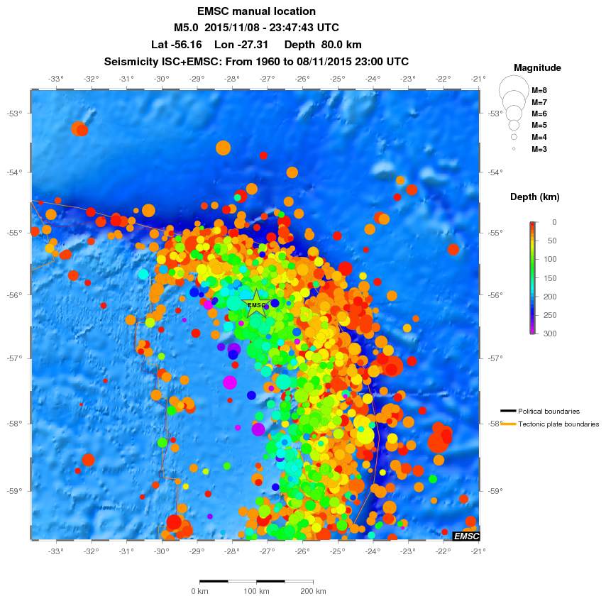 regional depth historical seismicity