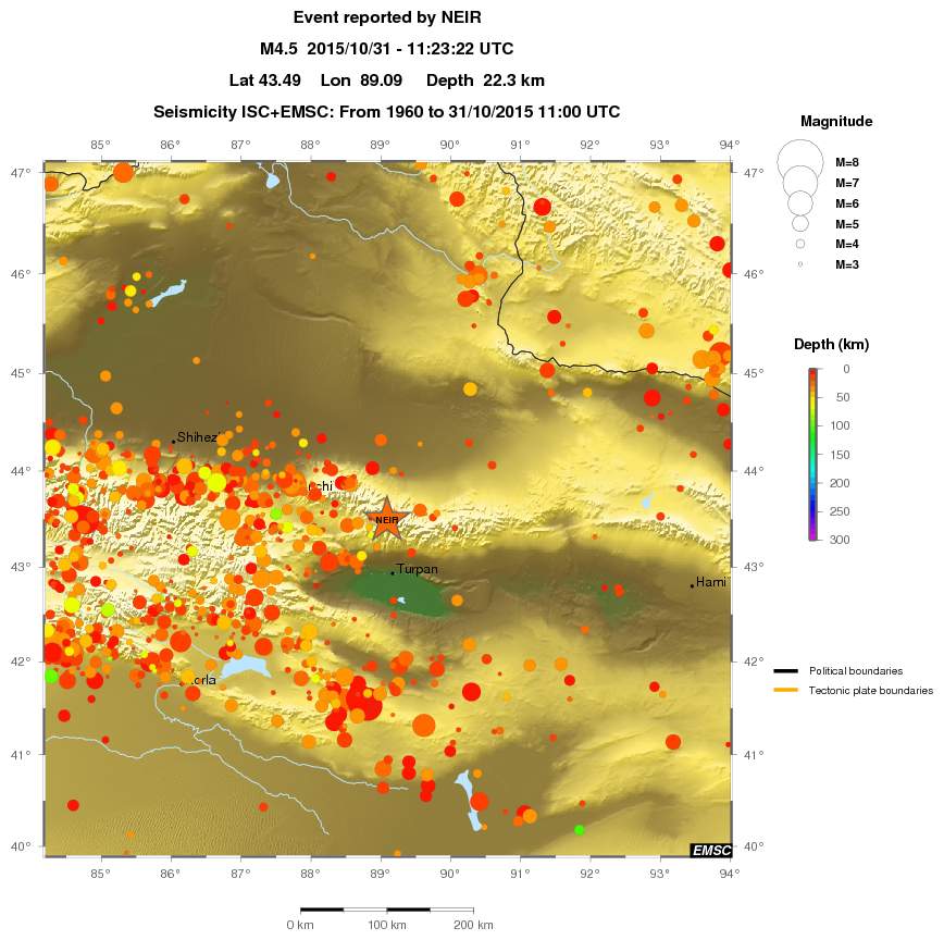 regional depth historical seismicity