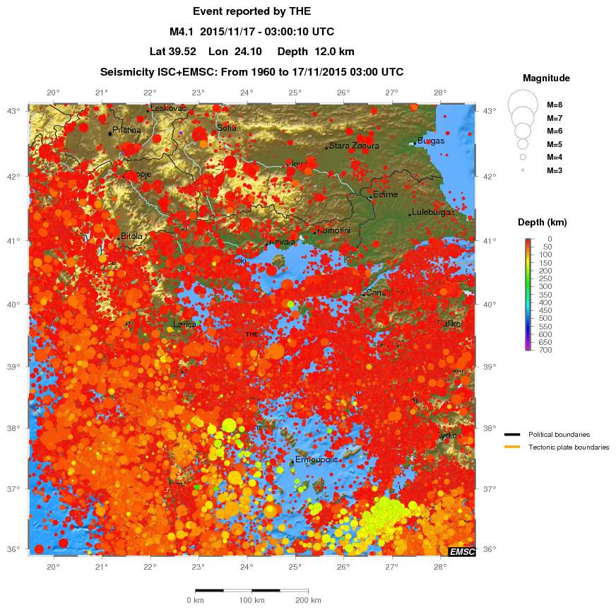 regional depth historical seismicity