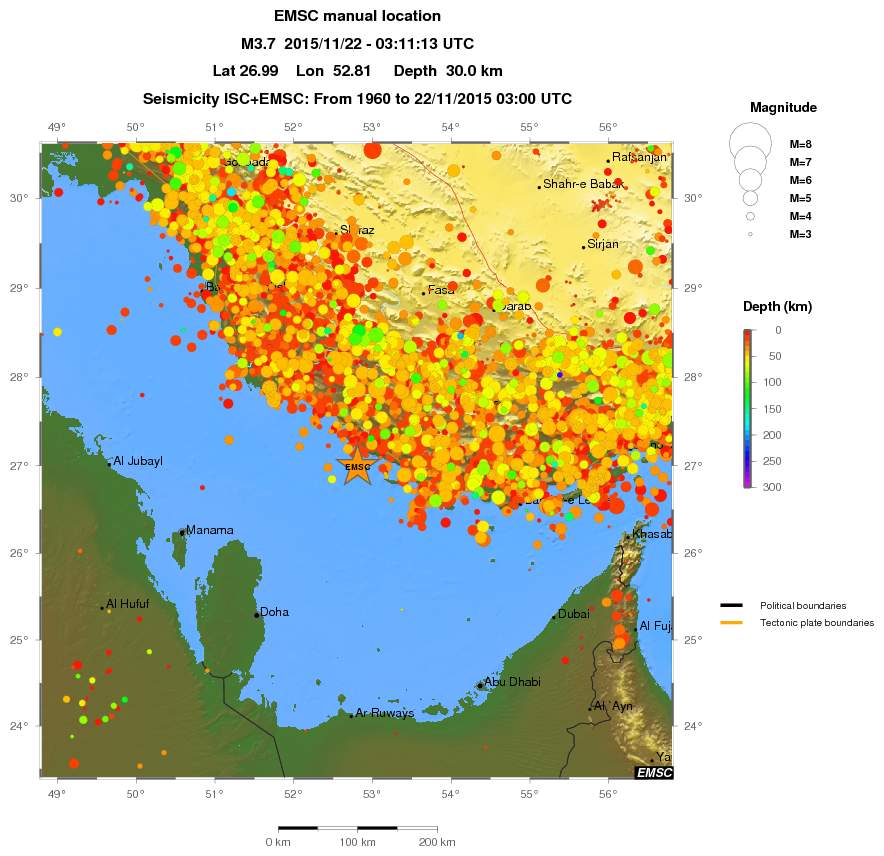 regional depth historical seismicity