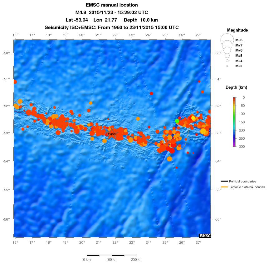 regional depth historical seismicity