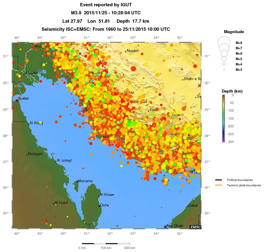 regional depth historical seismicity
