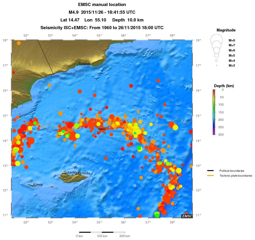 regional depth historical seismicity