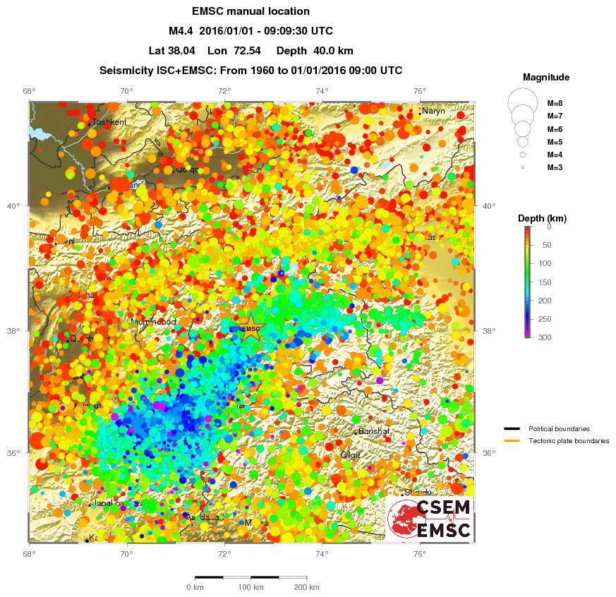 regional depth historical seismicity