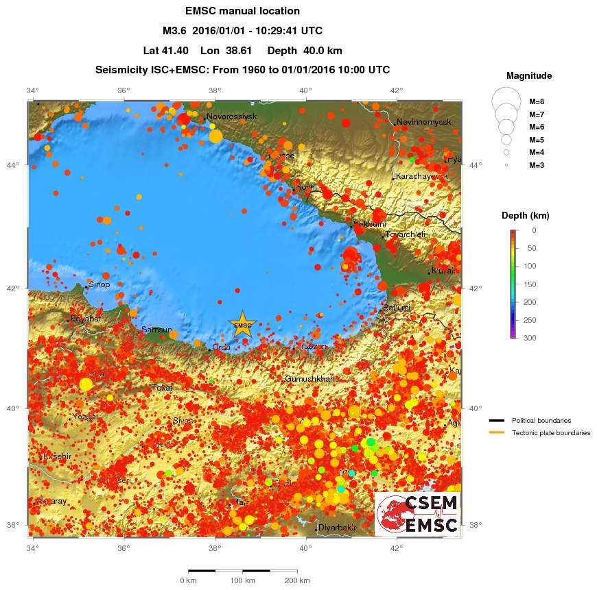 regional depth historical seismicity