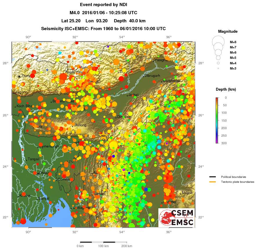 regional depth historical seismicity