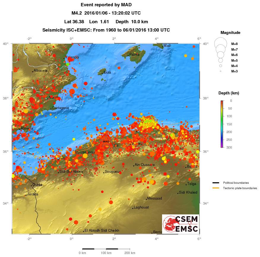 regional depth historical seismicity