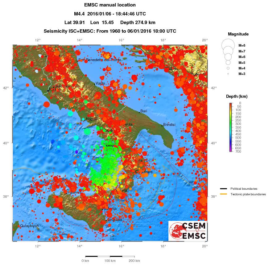 regional depth historical seismicity