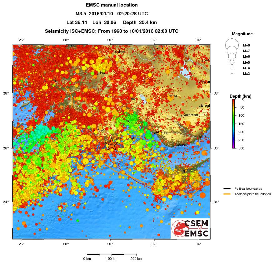 regional depth historical seismicity