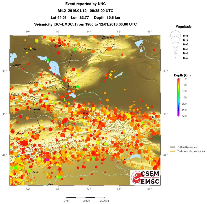 regional depth historical seismicity