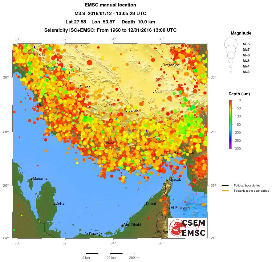 regional depth historical seismicity