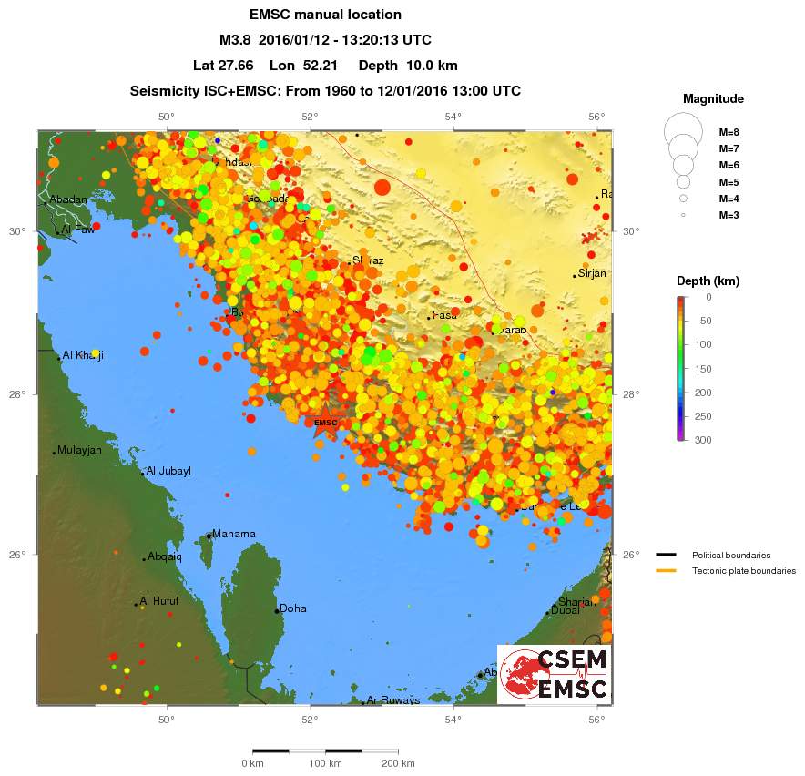 regional depth historical seismicity