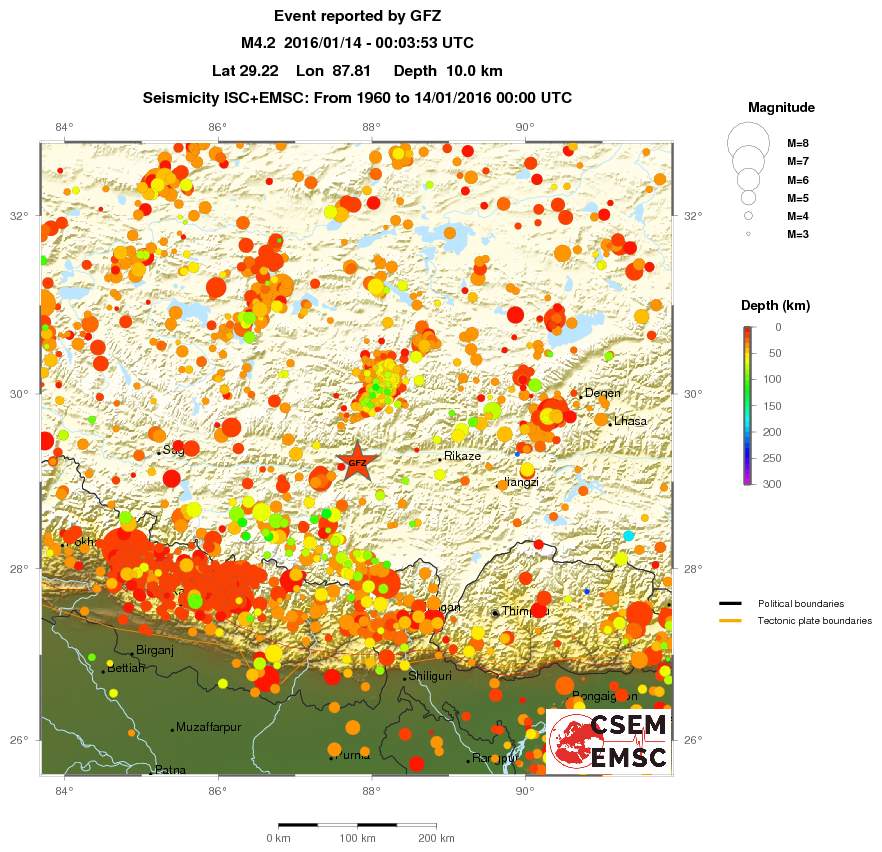 regional depth historical seismicity