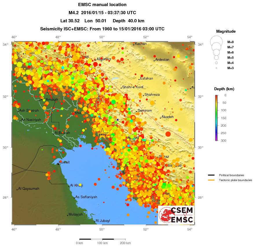 regional depth historical seismicity