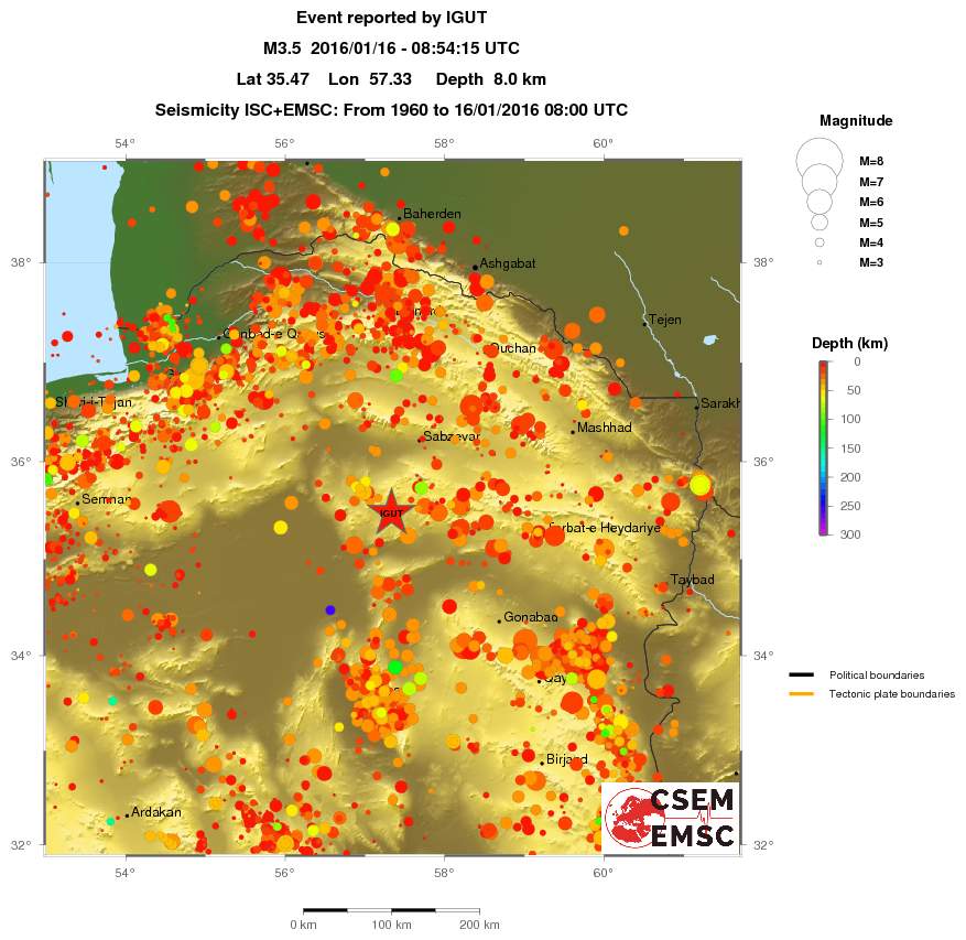 regional depth historical seismicity