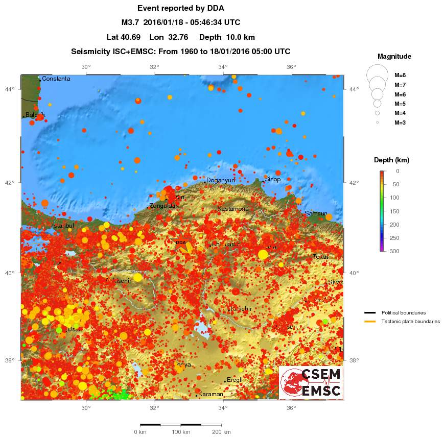 regional depth historical seismicity