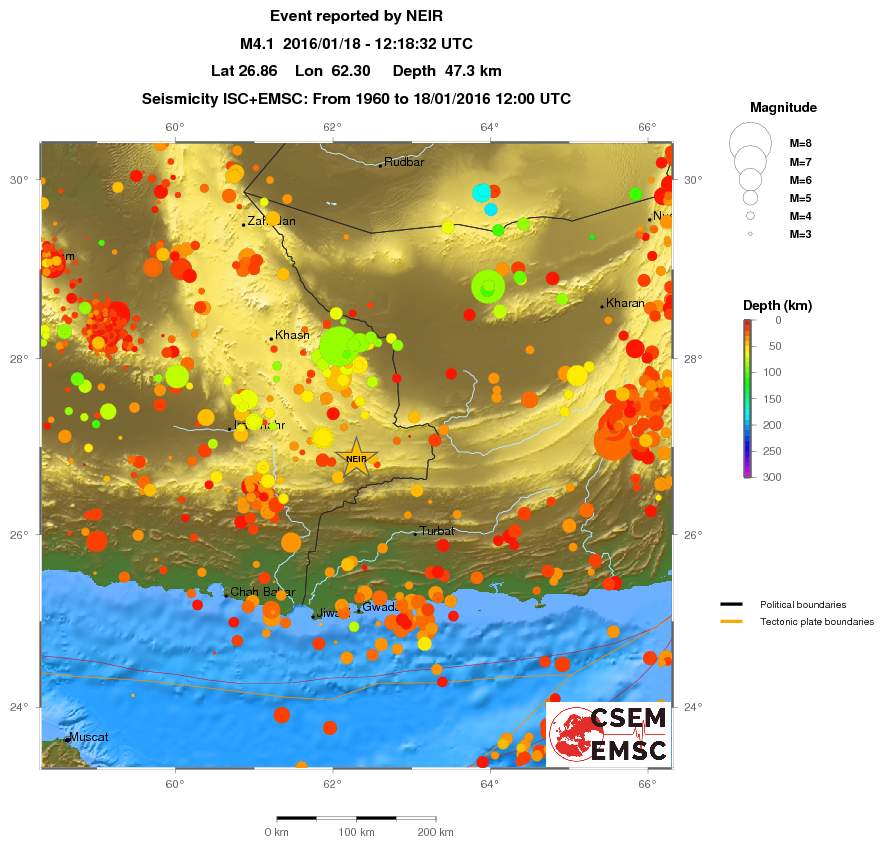 regional depth historical seismicity