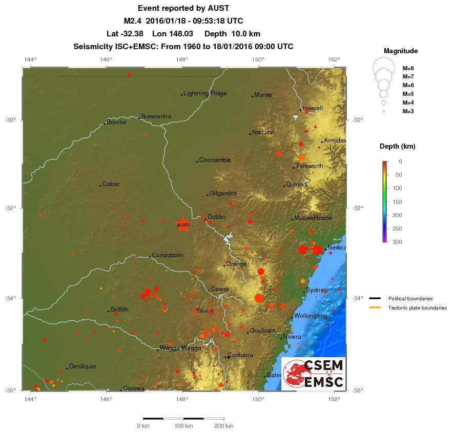 regional depth historical seismicity