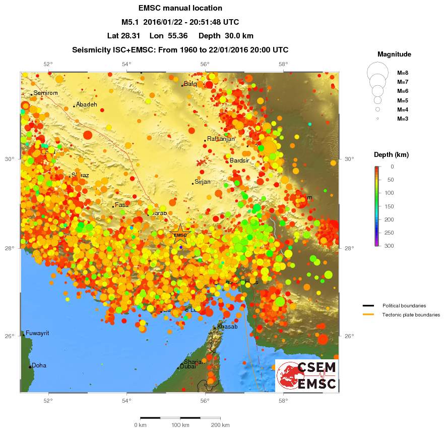 regional depth historical seismicity