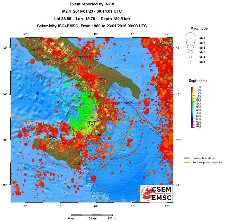 regional depth historical seismicity
