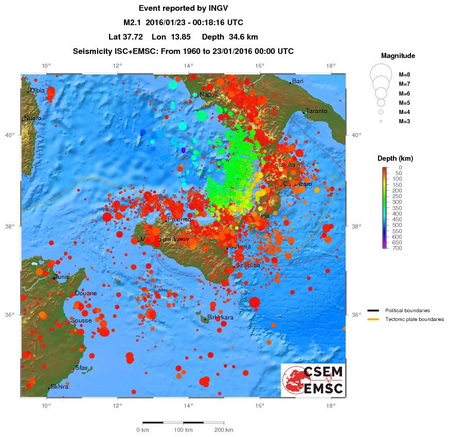 regional depth historical seismicity