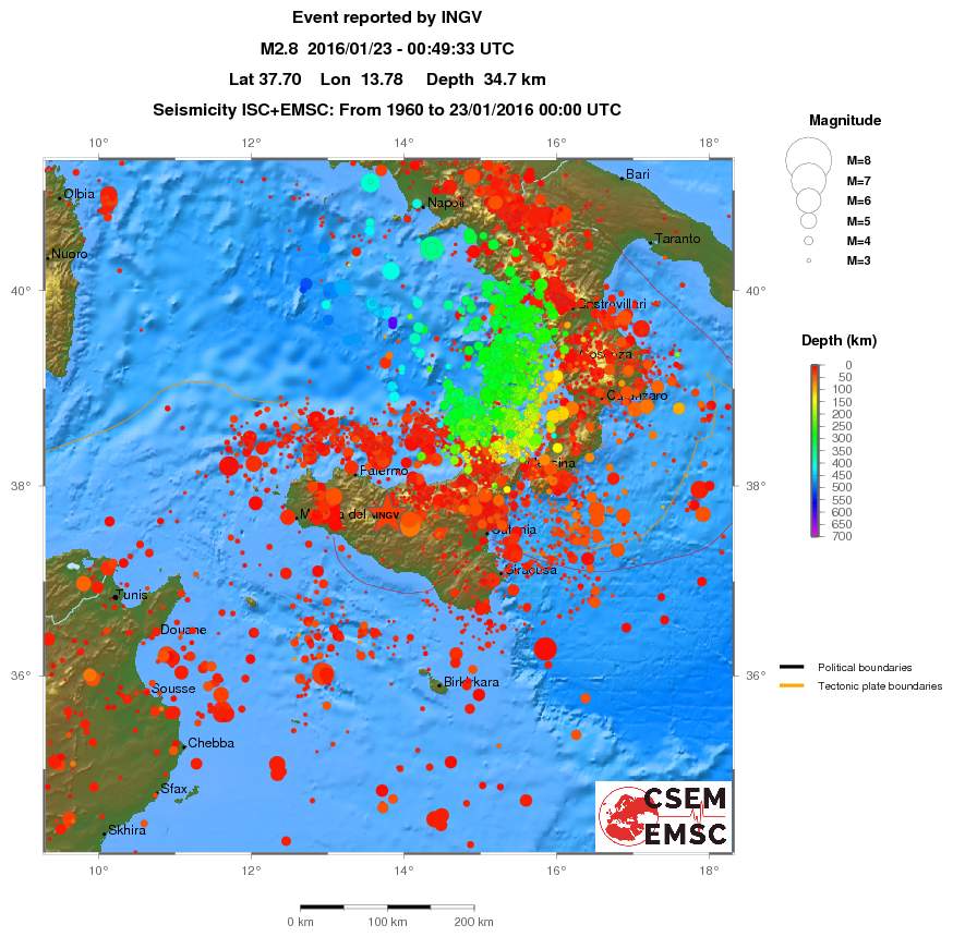 regional depth historical seismicity