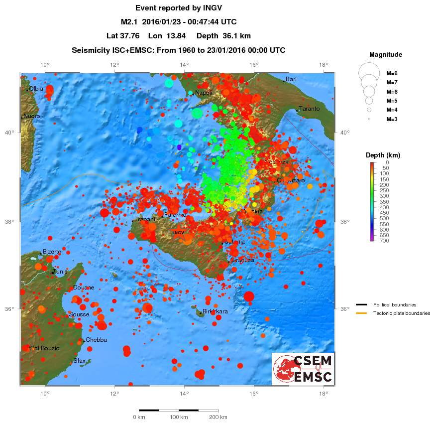 regional depth historical seismicity
