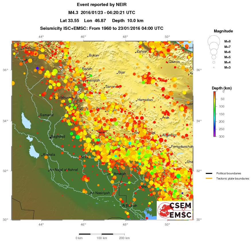 regional depth historical seismicity