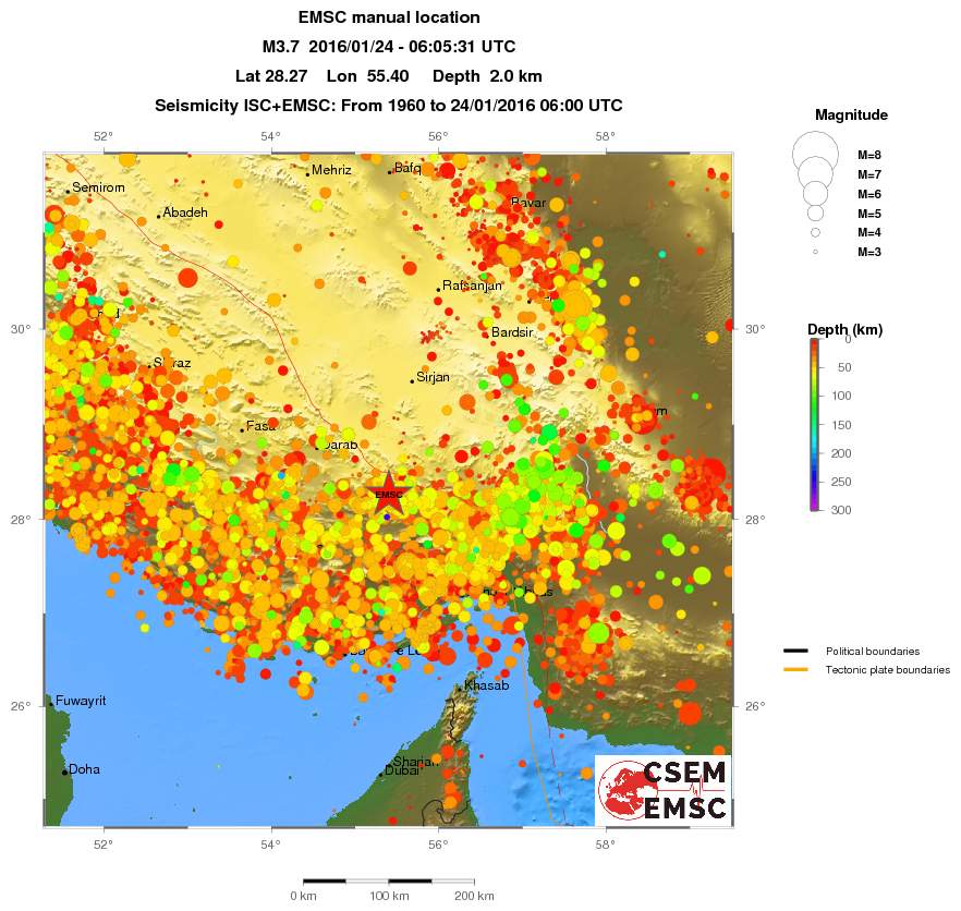 regional depth historical seismicity