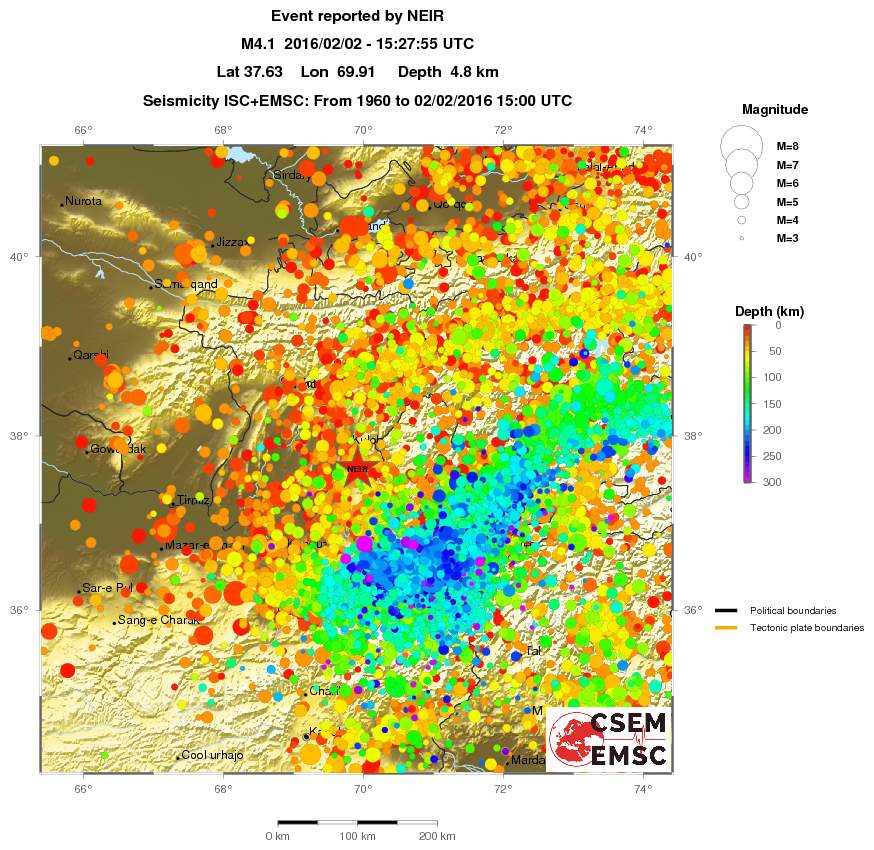 regional depth historical seismicity