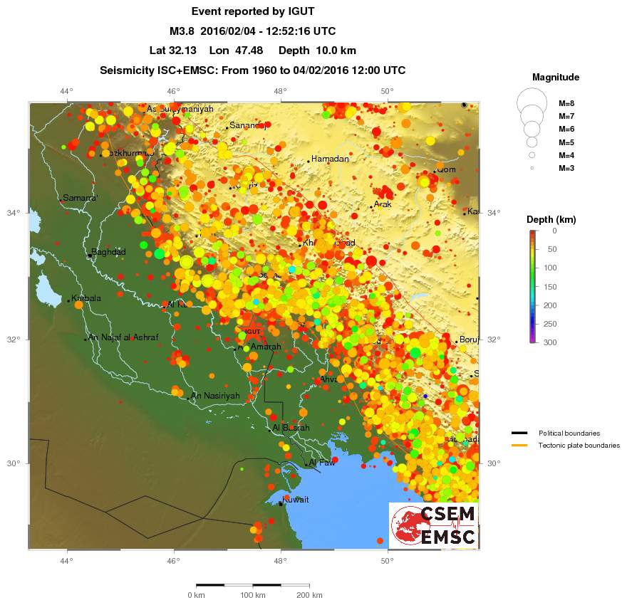 regional depth historical seismicity