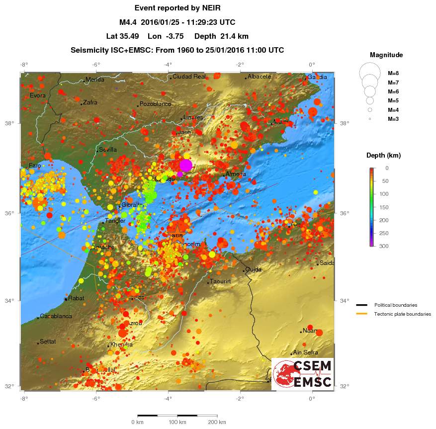 regional depth historical seismicity