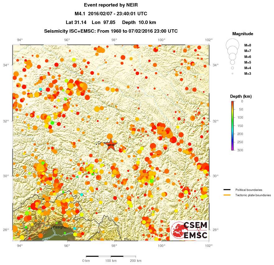 regional depth historical seismicity