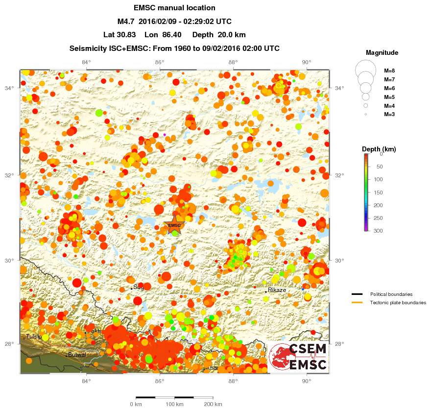 regional depth historical seismicity
