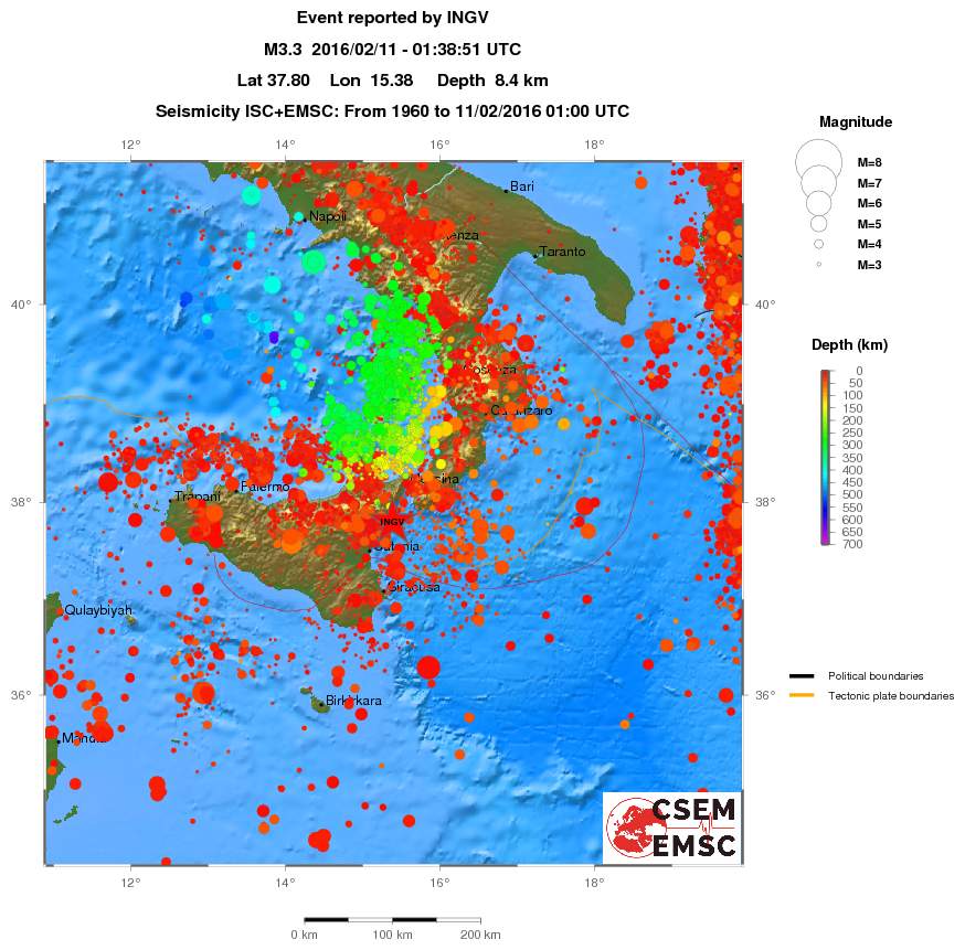 regional depth historical seismicity