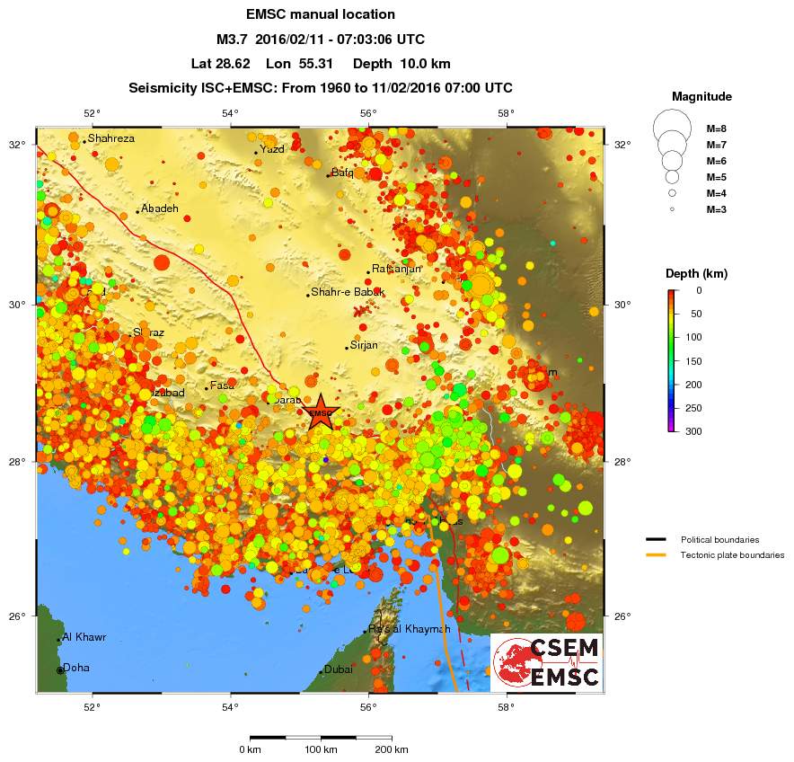 regional depth historical seismicity