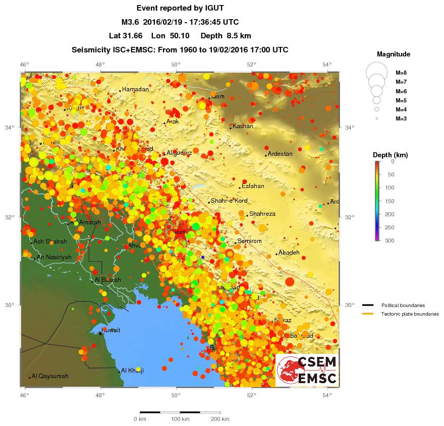 regional depth historical seismicity