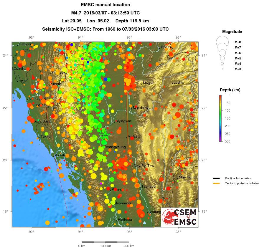 regional depth historical seismicity