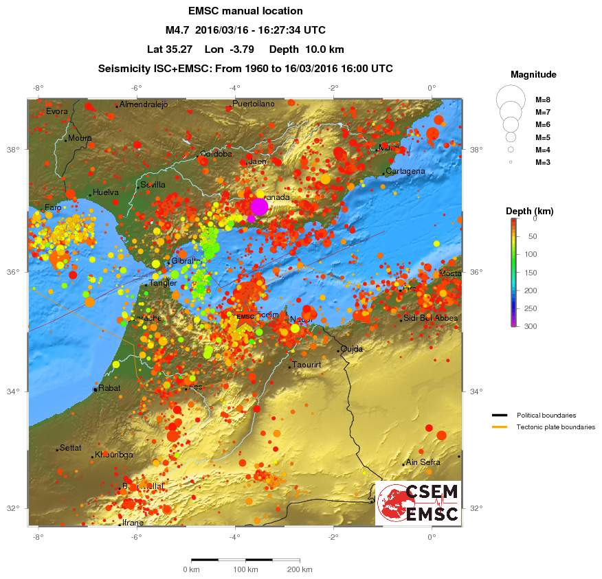 regional depth historical seismicity